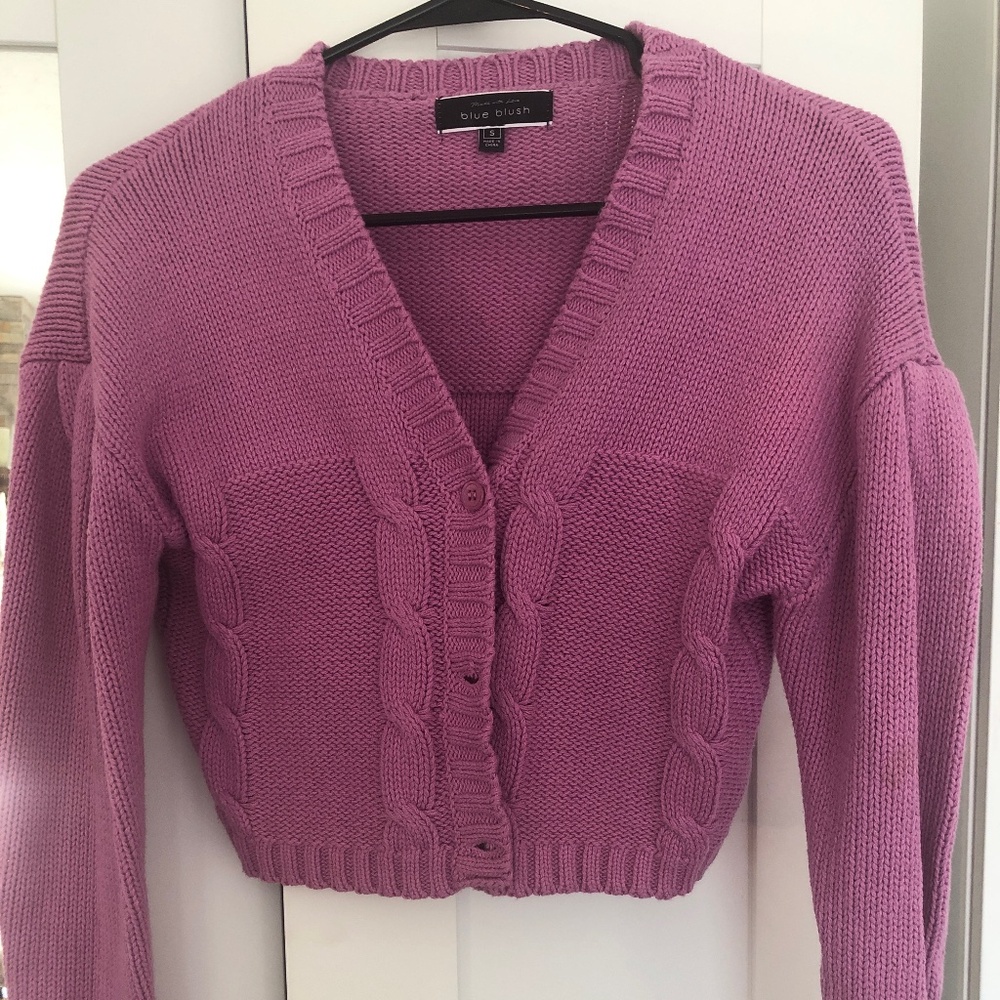 NWOT Blue Blush Crop Lilac Pink Cable-knit Sweater